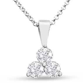 1 Carat Lab Grown Diamond Triangle Necklace In Sterling Silver, 18 Inches