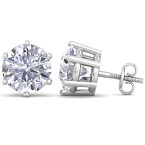Estate Jewelry 8 Carat Lab Grown Diamond Earrings In 14 Karat White Gold, 6-Prong Setting