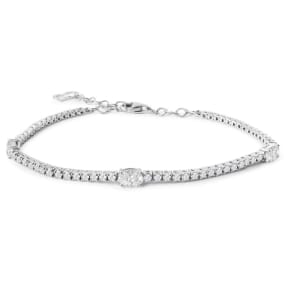 Estate Jewelry 1 1/3 Carat Lab Grown Diamond Tennis Bracelet In 14 Karat White Gold, 7 Inches - Oval