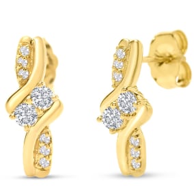 Estate Jewelry 1/4 Carat Natural Two Stone Diamond Knot Earrings In 14K Yellow Gold