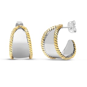 Estate Jewelry Two Tone Rope Edged Hoop Earrings In Solid Sterling Silver