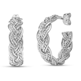 Estate Jewelry Braided Rope Hoop Earrings In Solid Sterling Silver