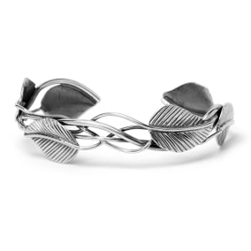 Estate Jewelry Vintage Leaf And Twisted Vine Cuff Bracelet, 1/2 Inch Wide