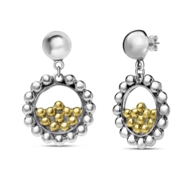 Estate Jewelry Two Tone Circle Ball Dangle Earrings In Solid Sterling Silver