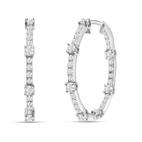 Estate Jewelry 3/4 Carat Diamond Hoop Earrings In 14K White Gold