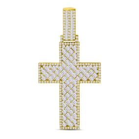 Estate Jewelry 4.47 Carat Diamond Studded Cross Pendant In 10K Yellow Gold, 2 Inches