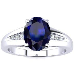 1 2/3ct Oval Shape Sapphire and Diamond Ring in 10k White Gold