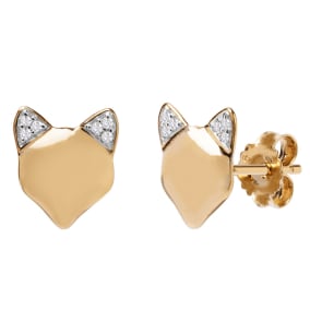 .05 Pave Diamond Foxy-Fox Stud Earrings in Solid Sterling Silver With 14k Gold Overlay