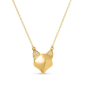 Diamond Accented Modern Cat Necklace In Yellow Gold Over Sterling Silver With Free 18 Inch Chain