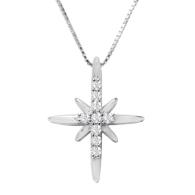 1/10 Carat Diamond Star Necklace In Sterling Silver with 18 Inch Box Chain
