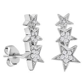 1/4 Carat Diamond Star Ear Climbers In White Gold Overlay