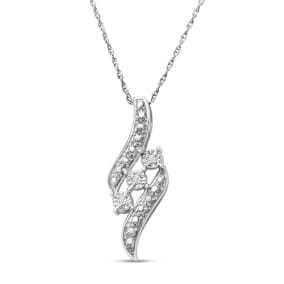 Diamond Accented Modern Pendant Necklace In Sterling Silver With Free 18 Inch Chain