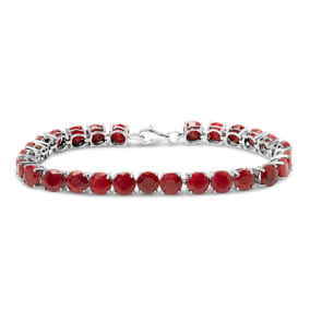 20 Carat Ruby Tennis Bracelet In Sterling Silver, 7 Inches