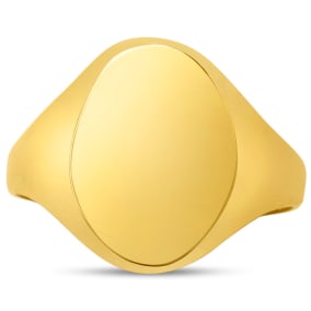 Estate Jewelry Oval Shape Signet Ring In Yellow Gold Overlay, Size 4.5