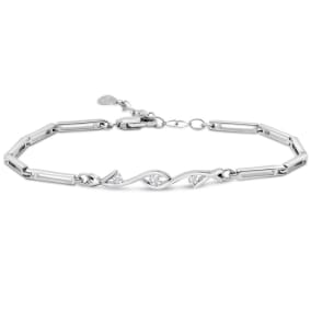 Estate Jewelry Three Stone Bypass Bracelet In Sterling Silver With Zirconias, 7 Inches