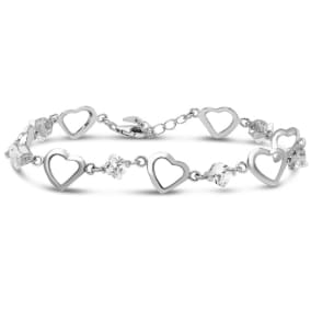Estate Jewelry Floating Heart Bracelet In Sterling Silver With Princess Zirconias, 7 Inches