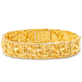 Estate Jewelry Nugget Link Bracelet In Yellow Gold Overlay, 15mm, 8 Inches