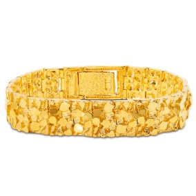 Estate Jewelry Nugget Link Bracelet In Yellow Gold Overlay, 15mm, 8.5 Inches