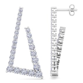 4 3/4 Carat Lab Grown Diamond Line Modern Earrings In 14 Karat White Gold, 1 1/2 Inches