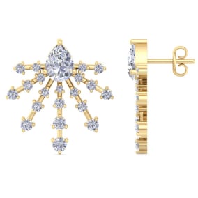 3 1/2 Carat Pear Shape Lab Grown Diamond Spray Drop Earrings In 14 Karat Yellow Gold