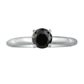 1 1/2 Carat Black Diamond Solitaire Ring in 14K White Gold