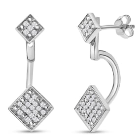 1/4 Carat Diamond Drop Earrings With Jackets In Sterling Silver