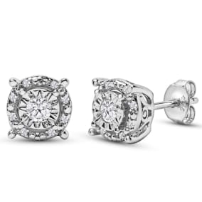 1/4 Carat Diamond Stud Earrings In Sterling Silver - Looks Like 4 Carat Studs!