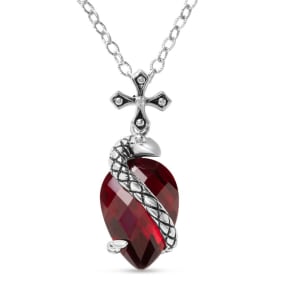 Sterling Silver Created Ruby Gothic Serpent Necklace, 18 Inches