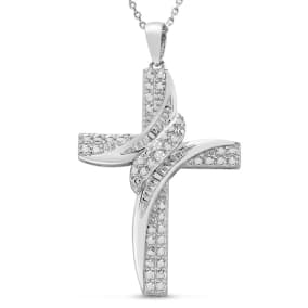 Mens 0.05 Carat Bold Diamond Cross Necklace In Sterling Silver, 20 Inches