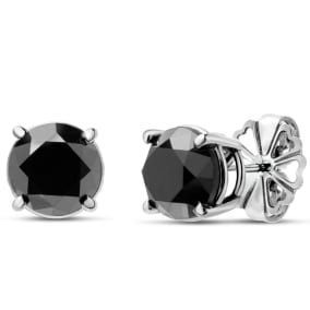 4 Carat Black Diamond Stud Earrings In Sterling Silver