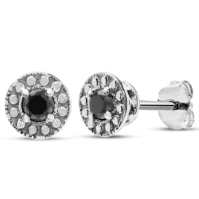 1/4 Carat Black Diamond Halo Stud Earrings In Sterling Silver