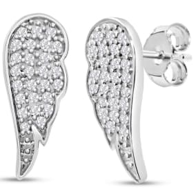 1/4 Carat Diamond Angel Wings Ear Climbers In Sterling Silver