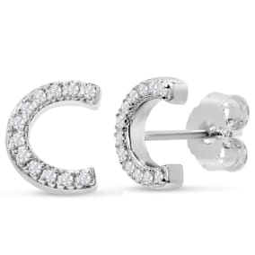 1/10 Carat Natural Diamond Letter C Initial Earrings In Solid Sterling Silver