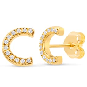 1/10 Carat Natural Diamond Letter C Initial Earrings In 14K Yellow Gold Over Sterling Silver
