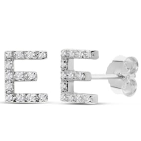 1/10 Carat Natural Diamond Letter E Initial Earrings In Solid Sterling Silver