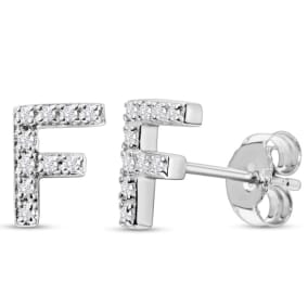 1/10 Carat Natural Diamond Letter F Initial Earrings In Solid Sterling Silver