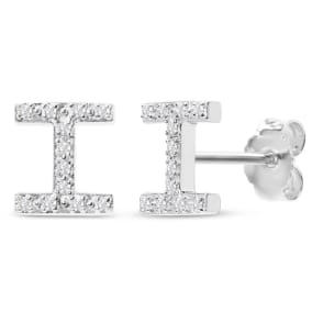 1/10 Carat Natural Diamond Letter I Initial Earrings In Solid Sterling Silver