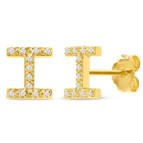 1/10 Carat Natural Diamond Letter I Initial Earrings In 14K Yellow Gold Over Sterling Silver