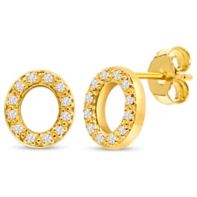 1/10 Carat Natural Diamond Letter O Initial Earrings In 14K Yellow Gold Over Sterling Silver