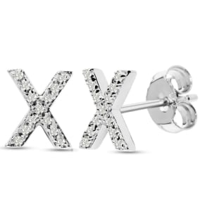 1/10 Carat Natural Diamond Letter X Initial Earrings In Solid Sterling Silver
