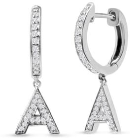Sterling Silver Letter A Initial Earrings, Diamond Drop Earrings – Personalized Initial Jewelry