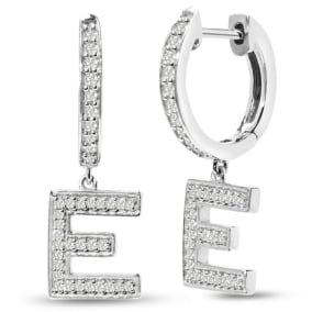 Sterling Silver Letter E Initial Earrings, Diamond Drop Earrings – Personalized Initial Jewelry