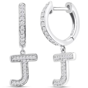 Sterling Silver Letter J Initial Earrings, Diamond Drop Earrings – Personalized Initial Jewelry