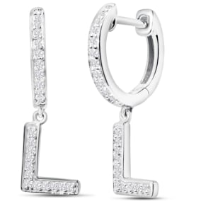 Sterling Silver Letter L Initial Earrings, Diamond Drop Earrings – Personalized Initial Jewelry