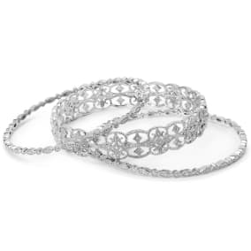 1/4 Carat Vintage Diamond Bangle Bracelet Set In Sterling Silver, 8 Inches