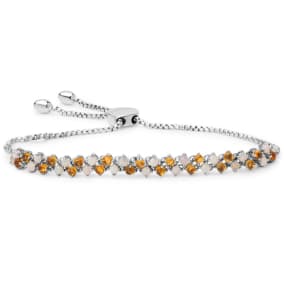 2.70 Carat Citrine and Opal Cluster Bolo Bracelet In Sterling Silver, Adjustable 6-9 Inches