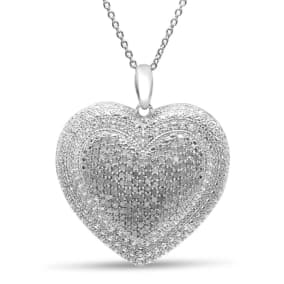 Huge 2 Carat Fiery Diamond Heart Necklace In Solid Sterling Silver, 18 Inches