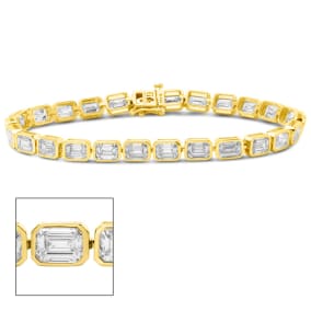 14 Carat Emerald Cut Bezel Set Lab Grown Diamond Tennis Bracelet In 14K Yellow Gold, 7 Inches