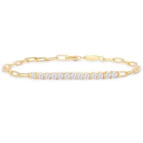 1 Carat Lab Grown Diamond Paperclip Link Bracelet In 14K Yellow Gold Over Sterling Silver, 7 Inches