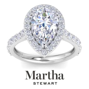 Martha Stewart 4 Carat Pear Shape Lab Grown Diamond Halo Engagement Ring In Sterling Silver